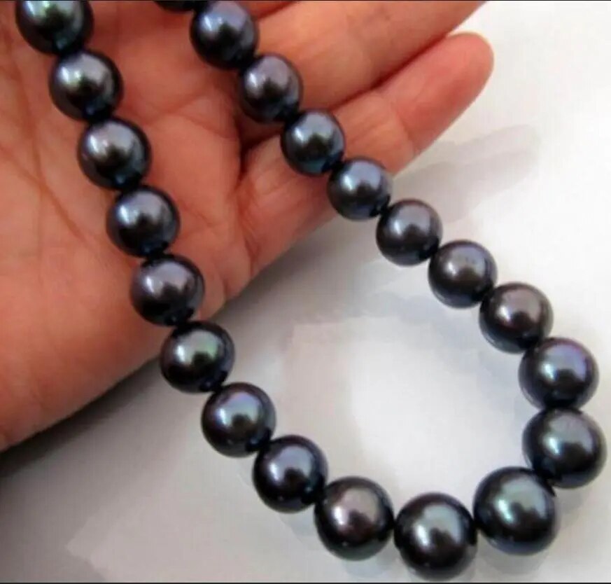 17 INCH 10-11MM TAHITIAN AAA+ NATURAL BLACK PEARL NECKLACE fine jewelry